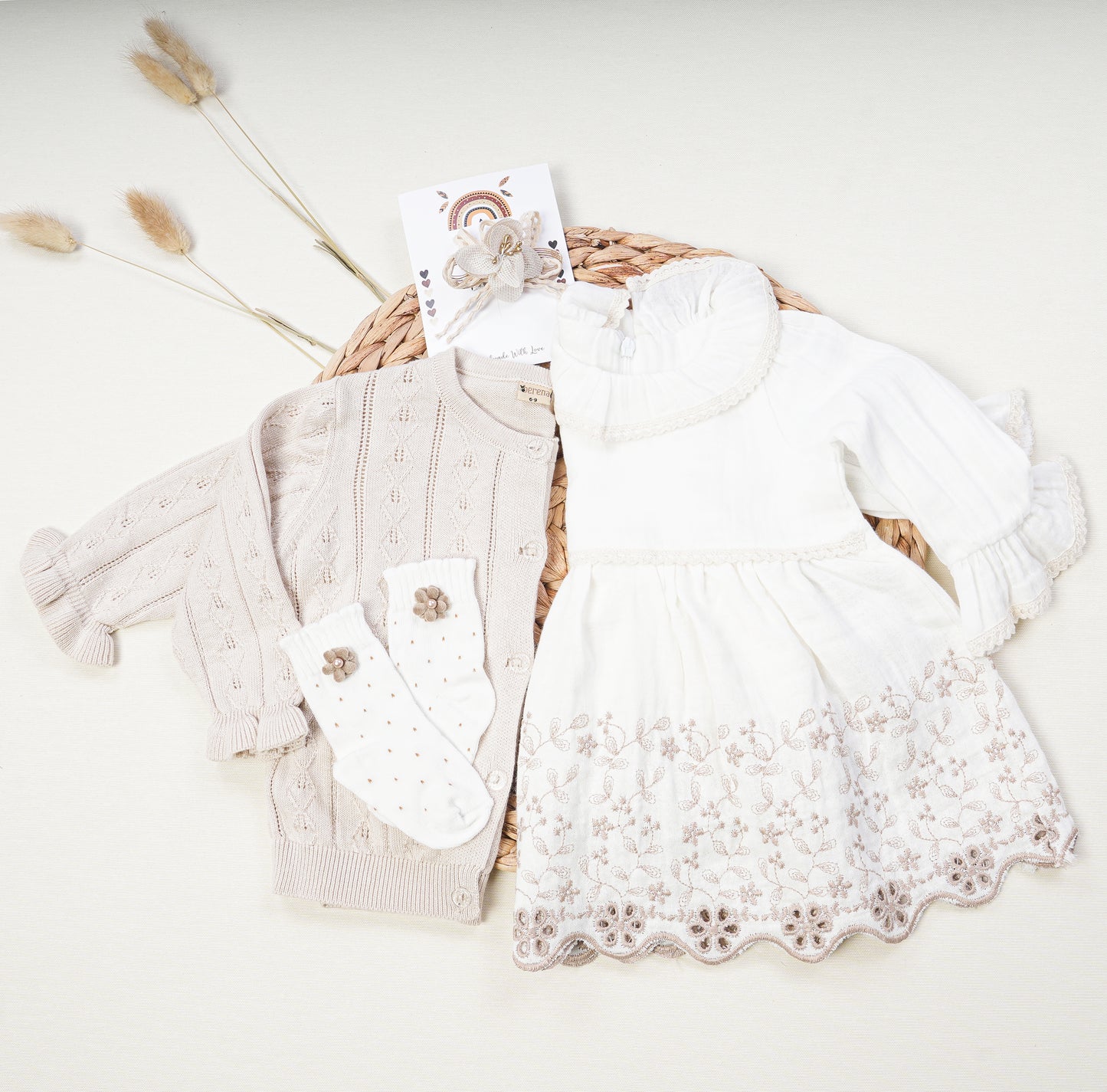 Baby Girl Muslin Dress and Cardigan Set