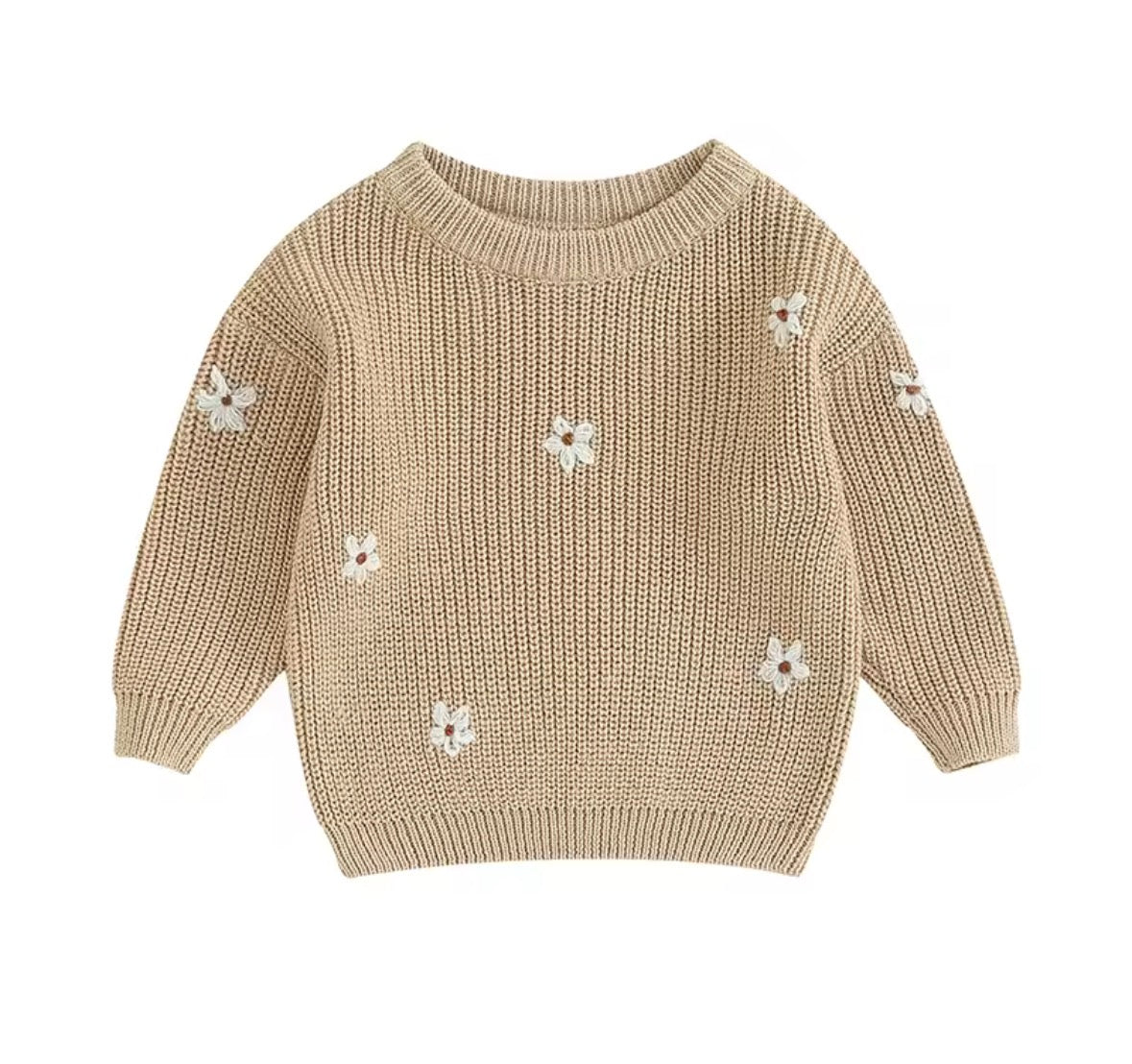 Kids Cotton Knit Girls Sweater: Flowers Embroidered