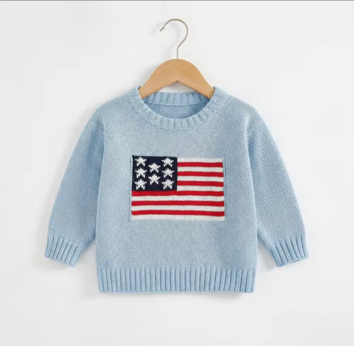 Kids Cotton Knit Unisex Sweater: AMERICAN FLAG Embroidered