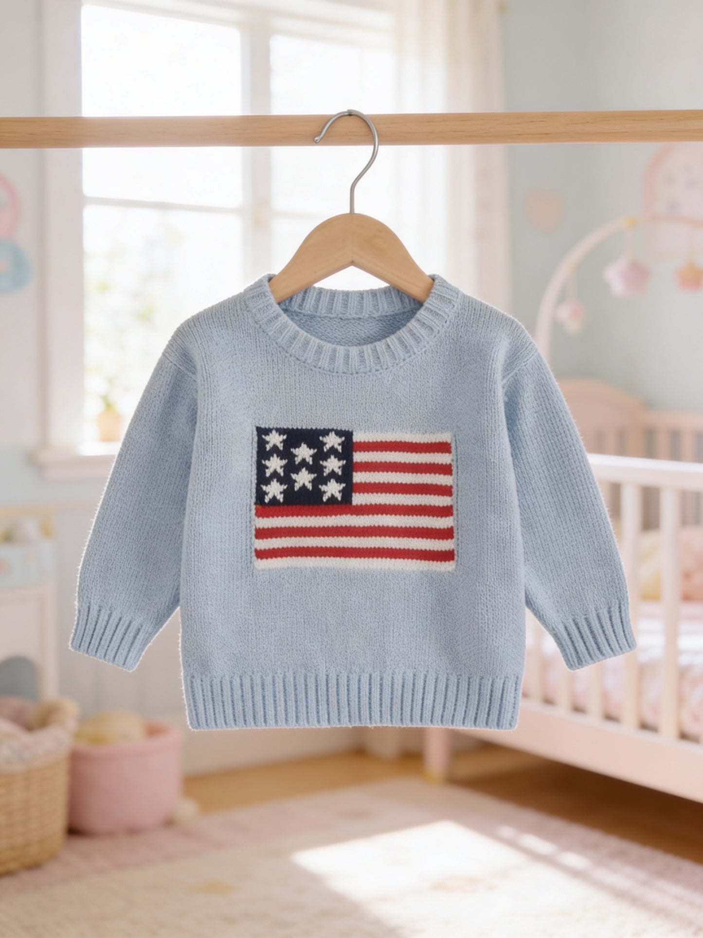 Kids Cotton Knit Unisex Sweater: AMERICAN FLAG Embroidered
