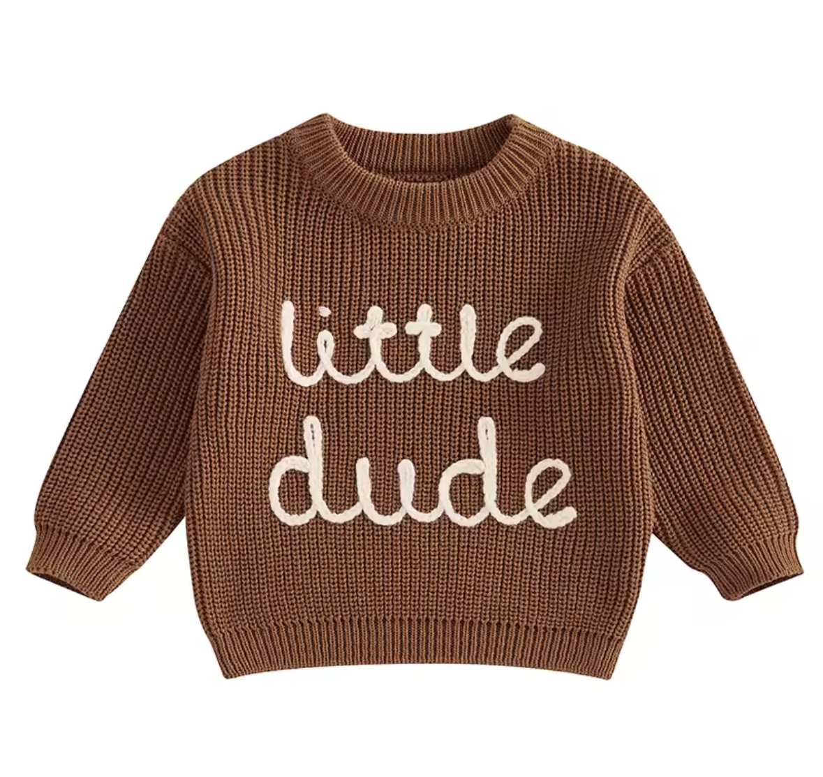 Kids Cotton Knit Boys Sweater: LITTLE DUDE Embroidered