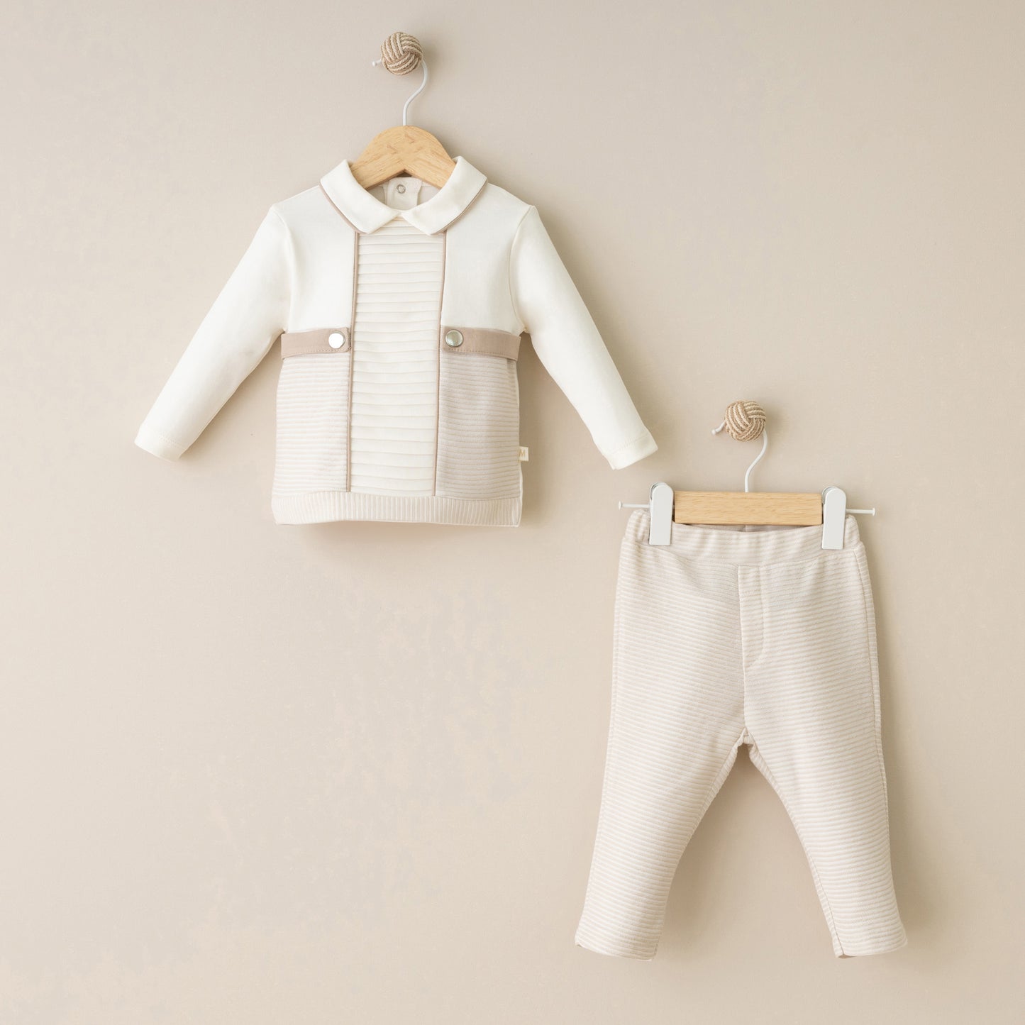 Boys 2 piece Shirt & Pants Cream Beige Outfit