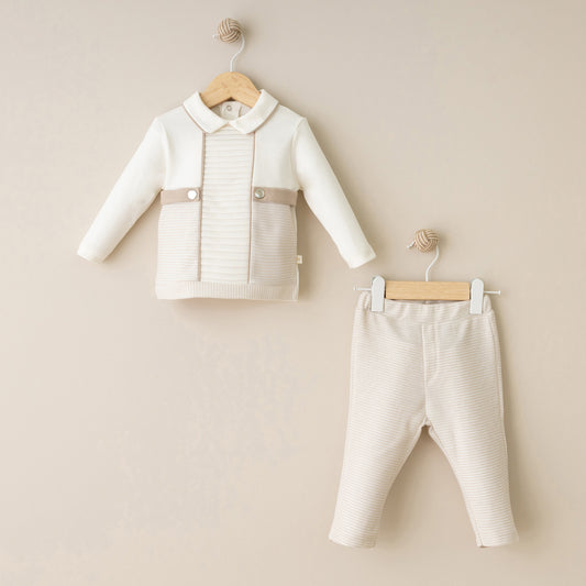 Boys 2 piece Shirt & Pants Cream Beige Outfit