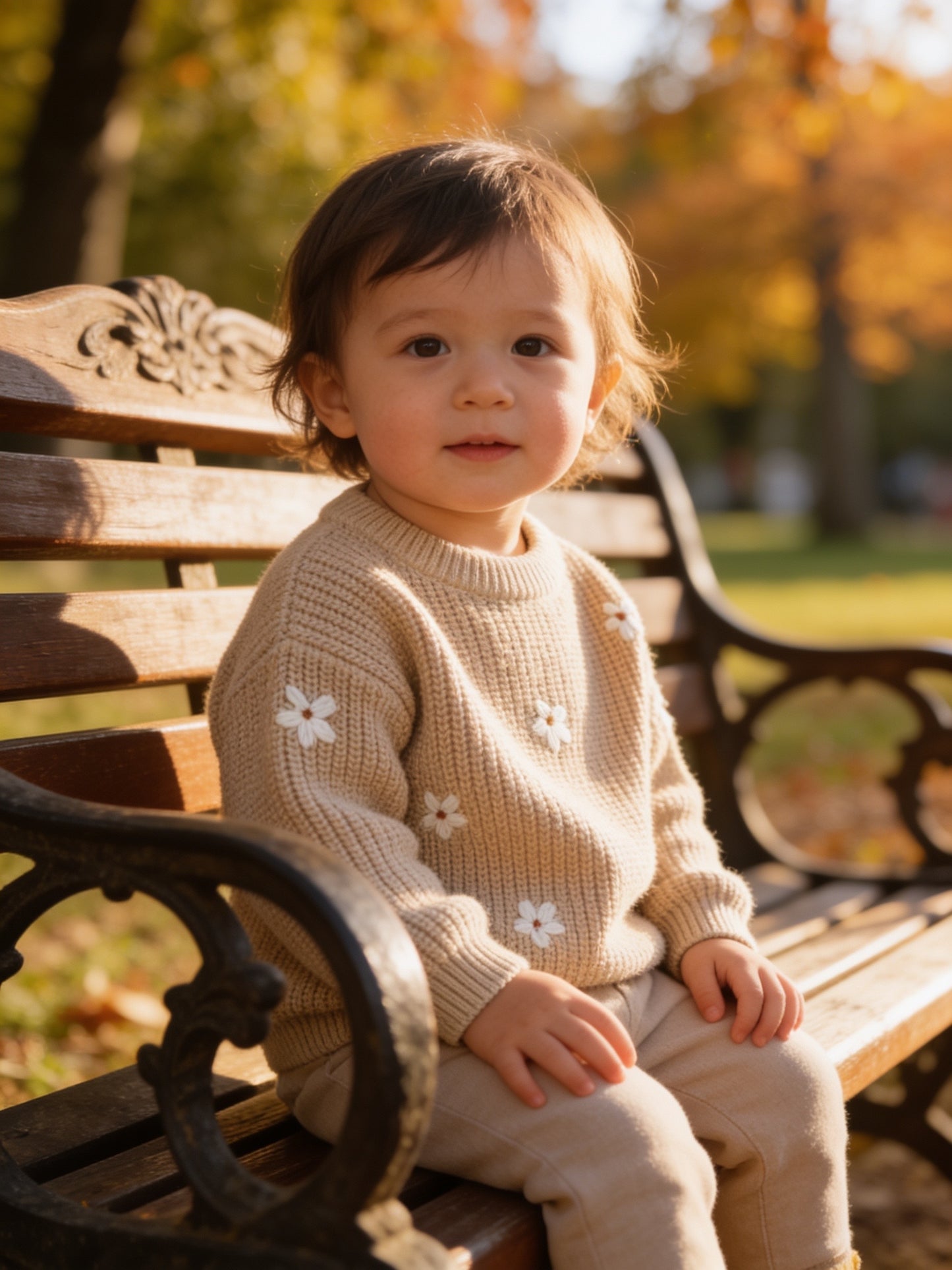 Kids Cotton Knit Girls Sweater: Flowers Embroidered