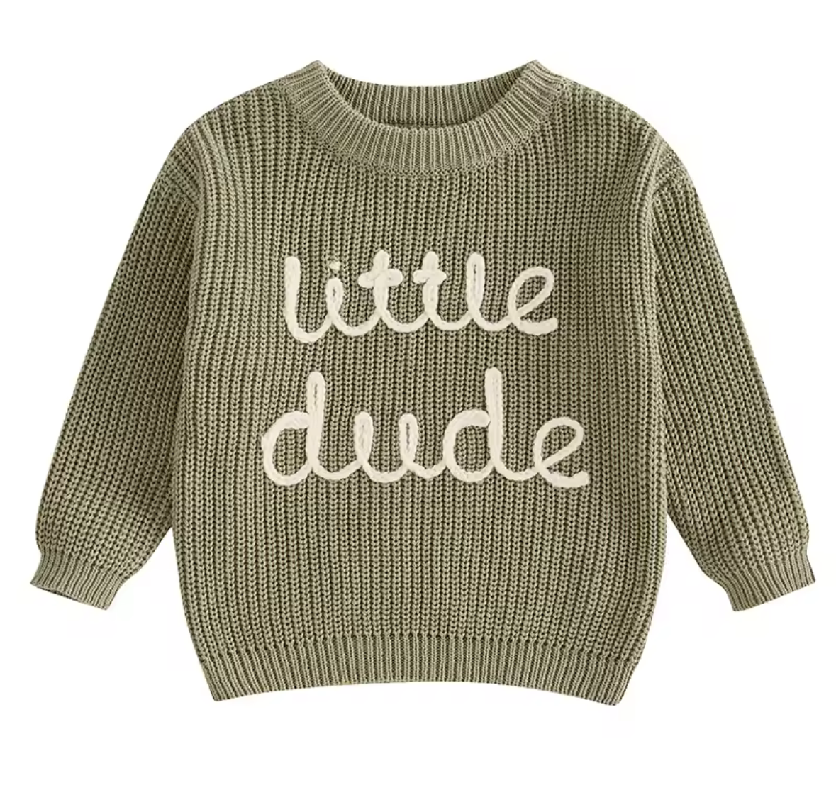 Kids Cotton Knit Boys Sweater: LITTLE DUDE Embroidered