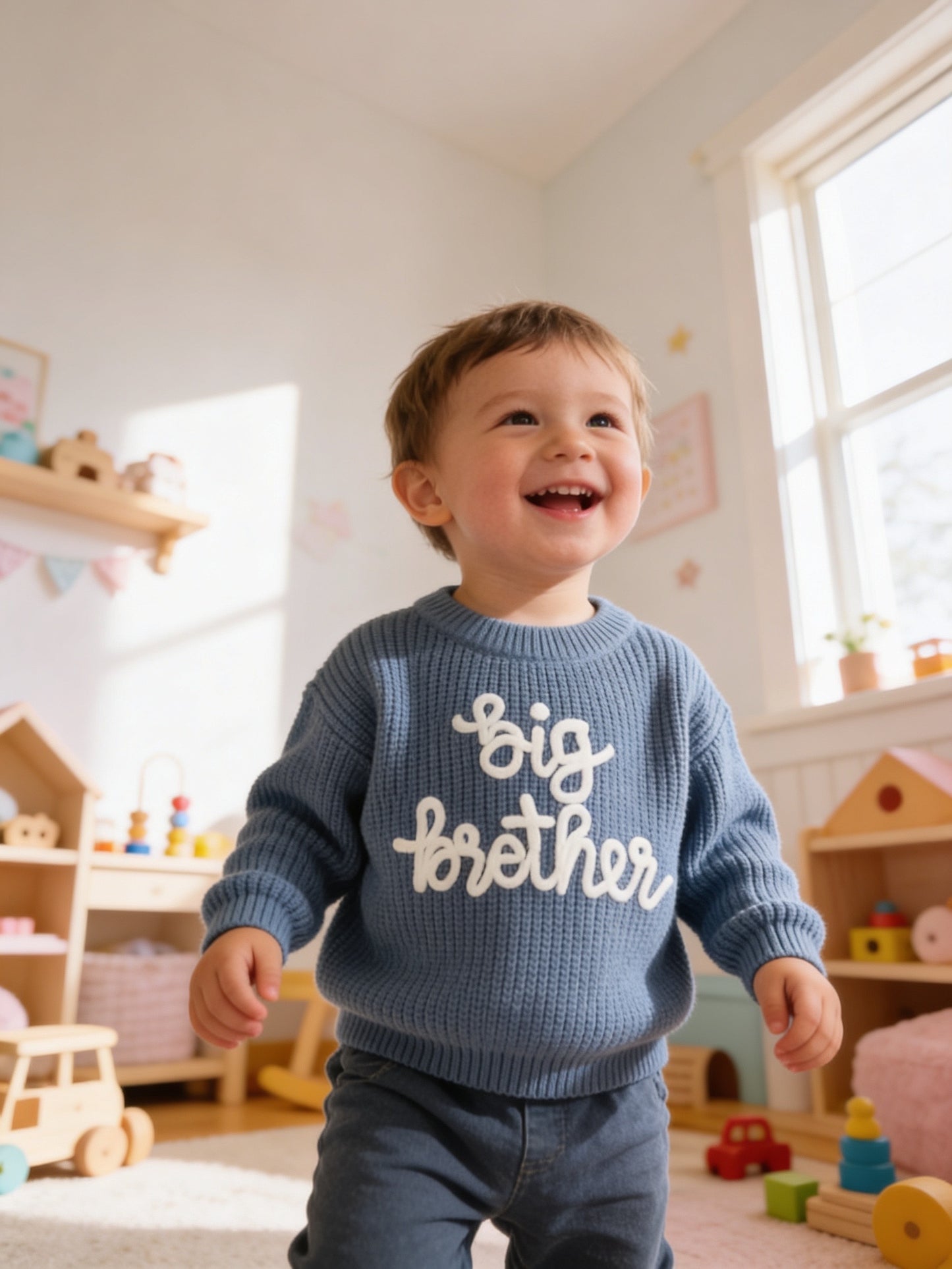 Kids Cotton Knit Boys Sweater: BIG BROTHER Embroidered
