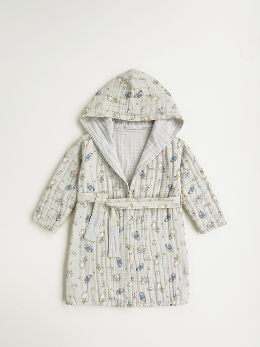 Organic Muslin Cotton Bathrobe - Reversible
