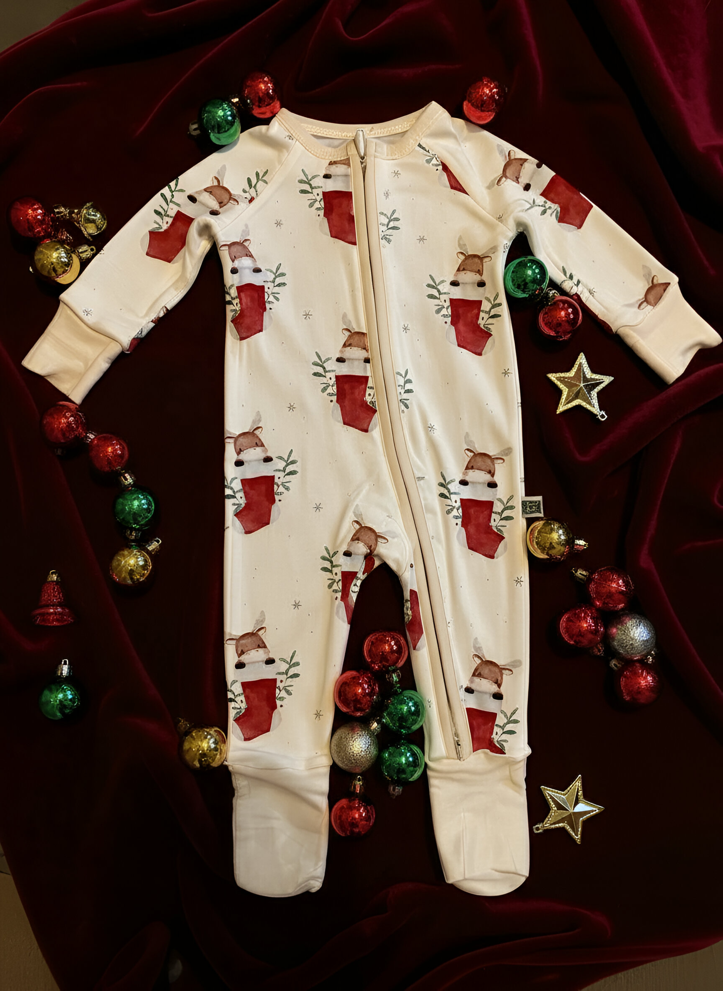 Kids Bamboo One Piece Pajamas- Holiday print