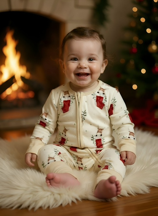 Kids Bamboo One Piece Pajamas- Holiday print