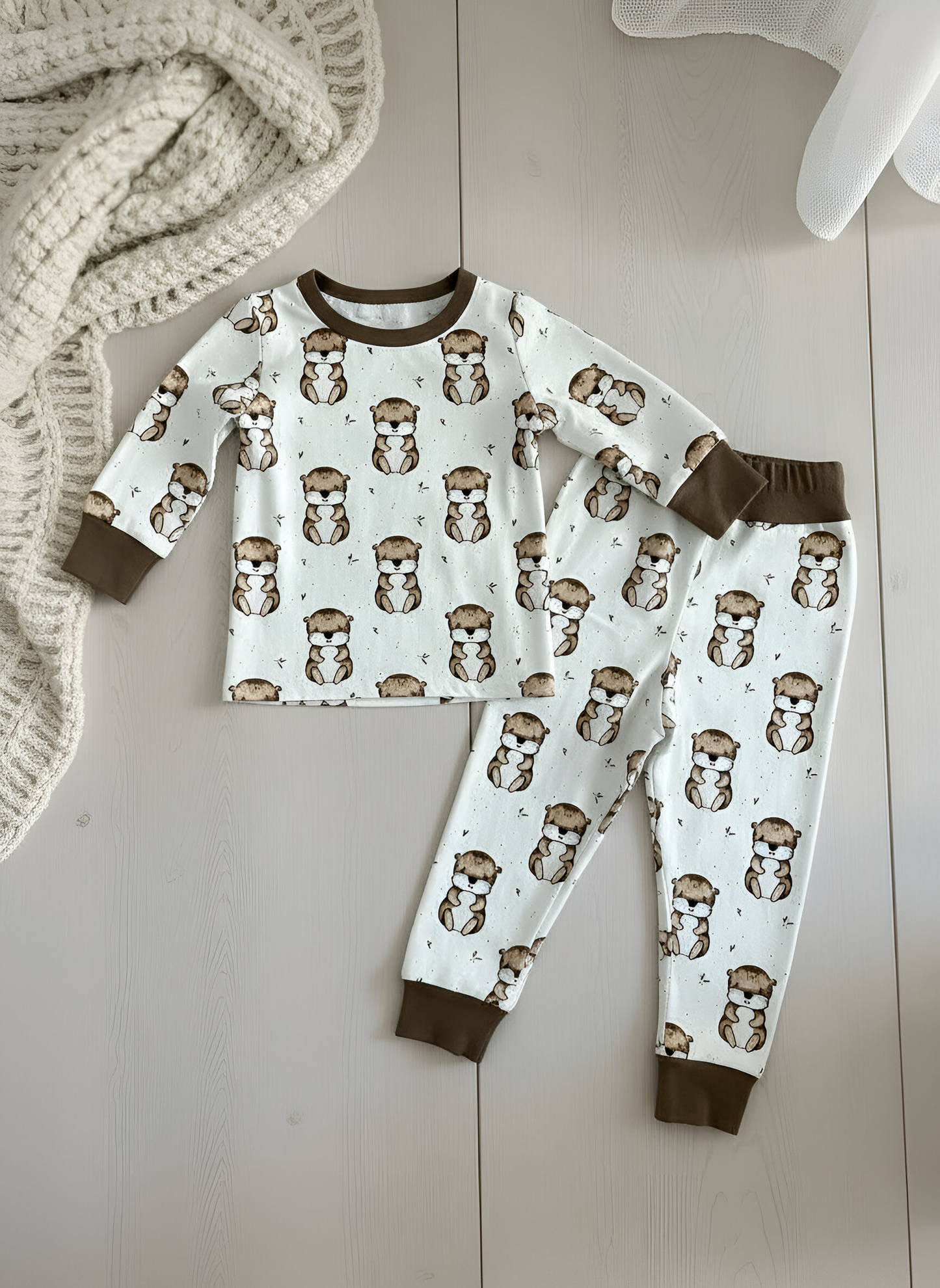 Kids Bamboo 2 piece Pajamas- Baby Otter Print
