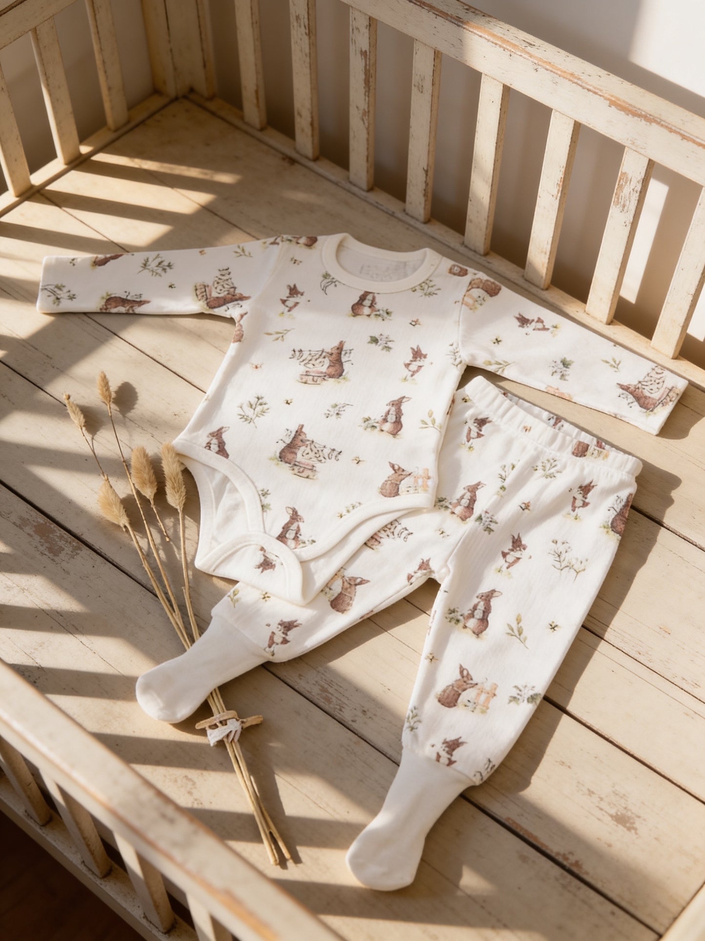 100% Cotton Baby Bodysuit & Pants Set Bunny