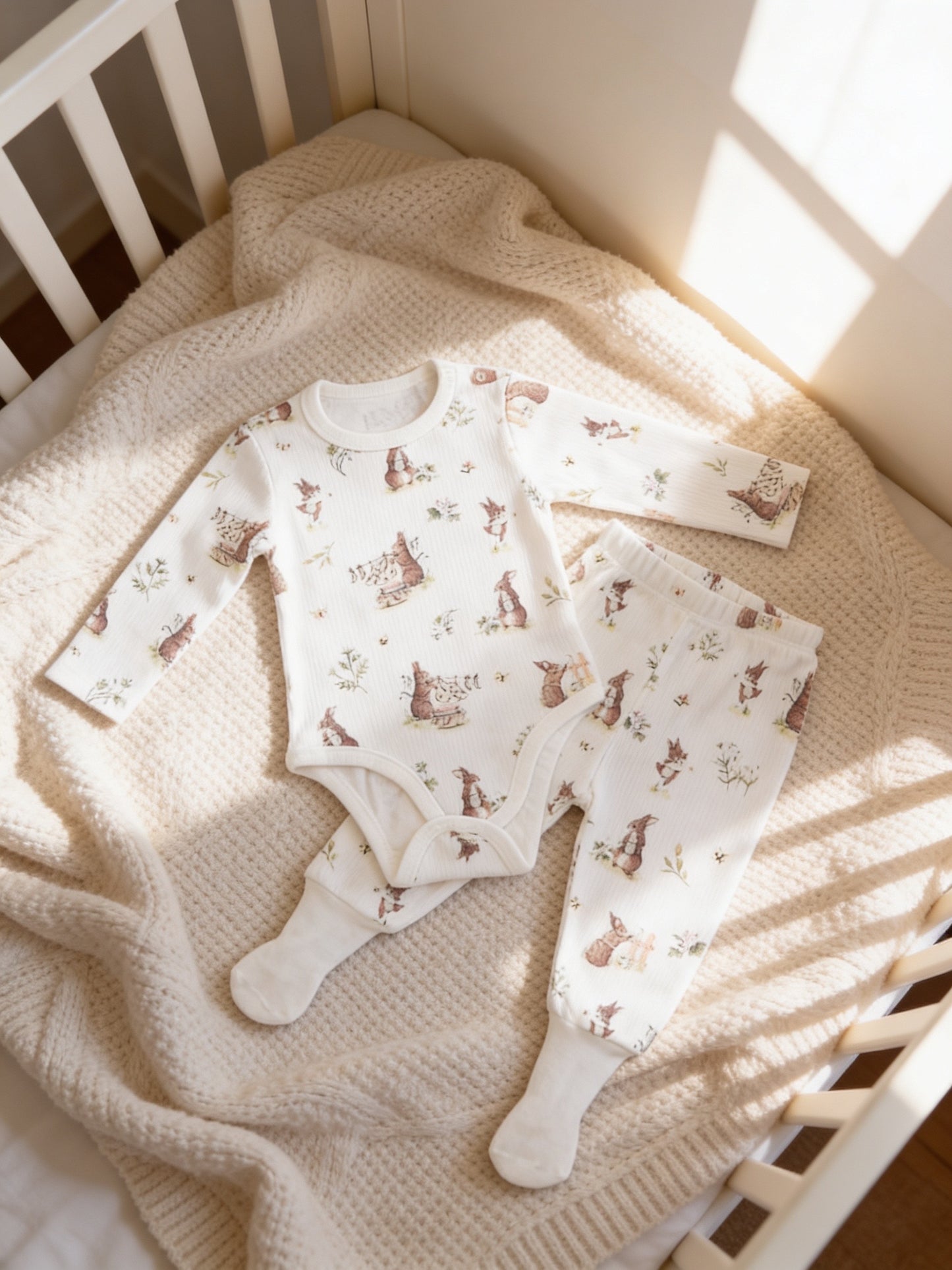 100% Cotton Baby Bodysuit & Pants Set Bunny