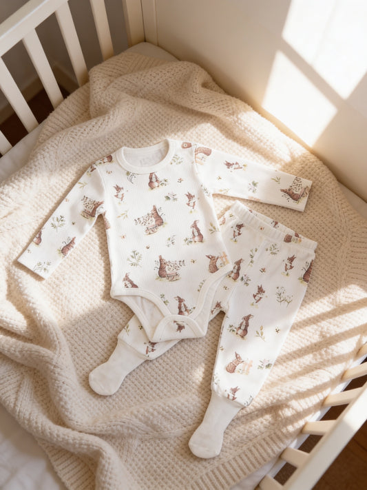 100% Cotton Baby Bodysuit & Pants Set Bunny