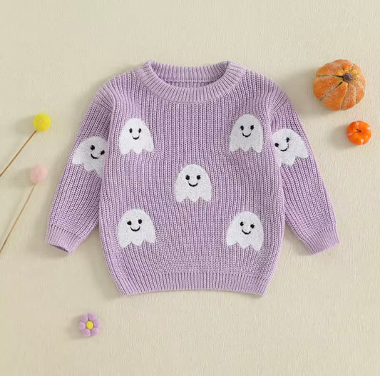Kids Halloween Ghost Purple Sweater