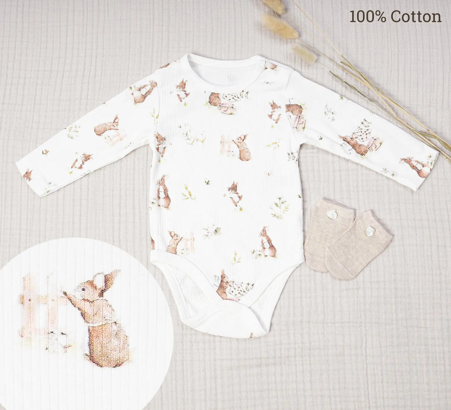 100% Cotton Baby Bodysuit & Pants Set Bunny