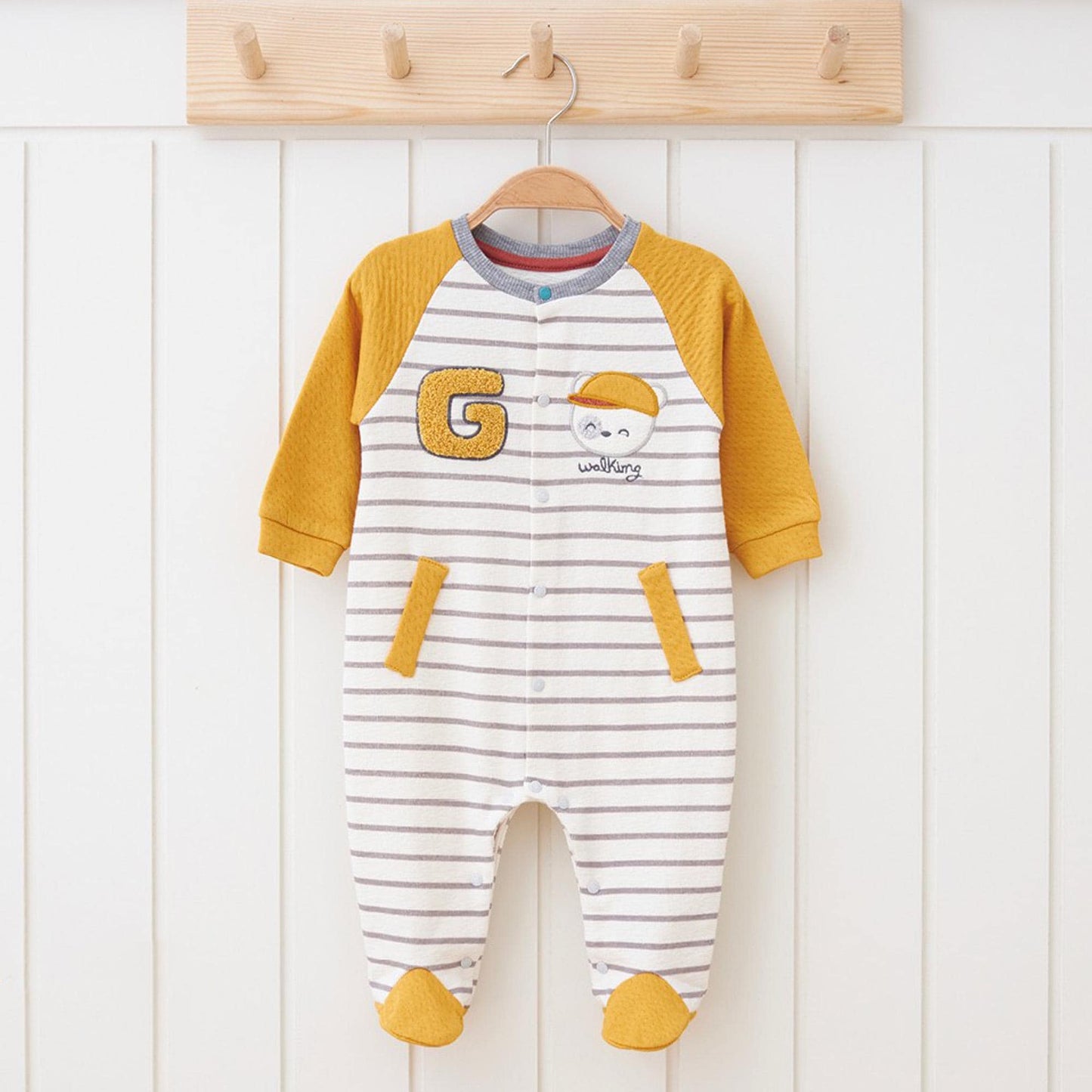 Baby Romper "Stripe" Organic Cotton Yellow Blue Baby Jumpsuit
