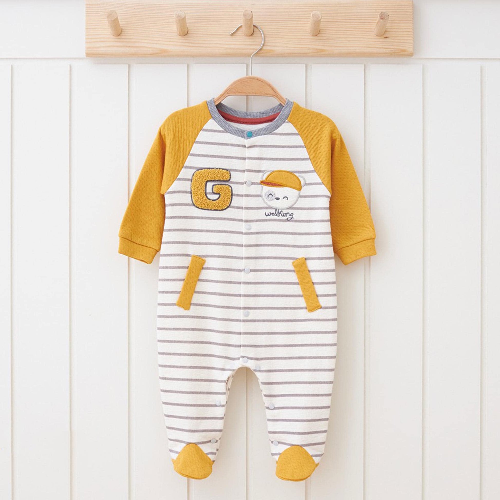 Baby Romper "Stripe" Organic Cotton Yellow Blue Baby Jumpsuit