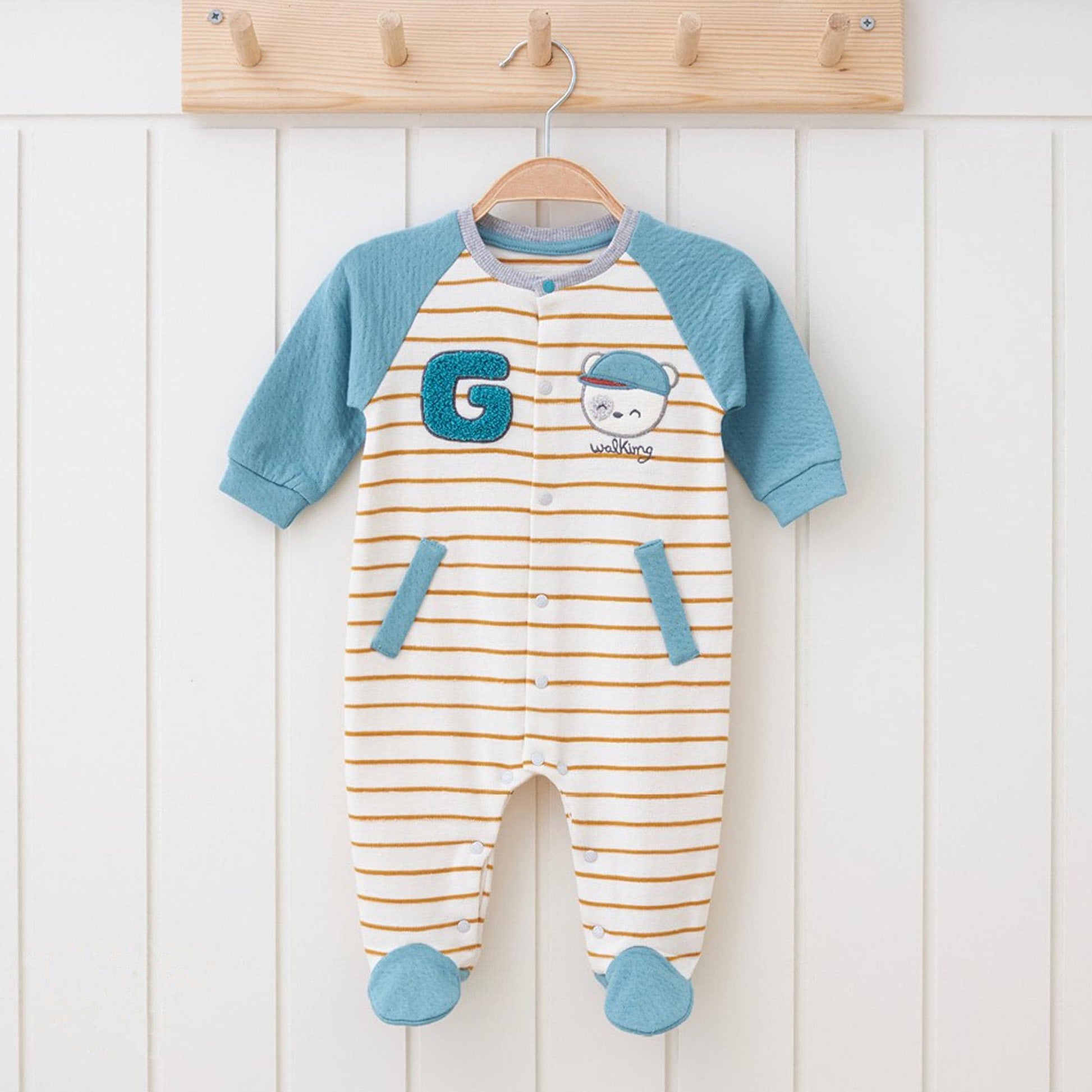 Baby Romper "Stripe" Organic Cotton Yellow Blue Baby Jumpsuit