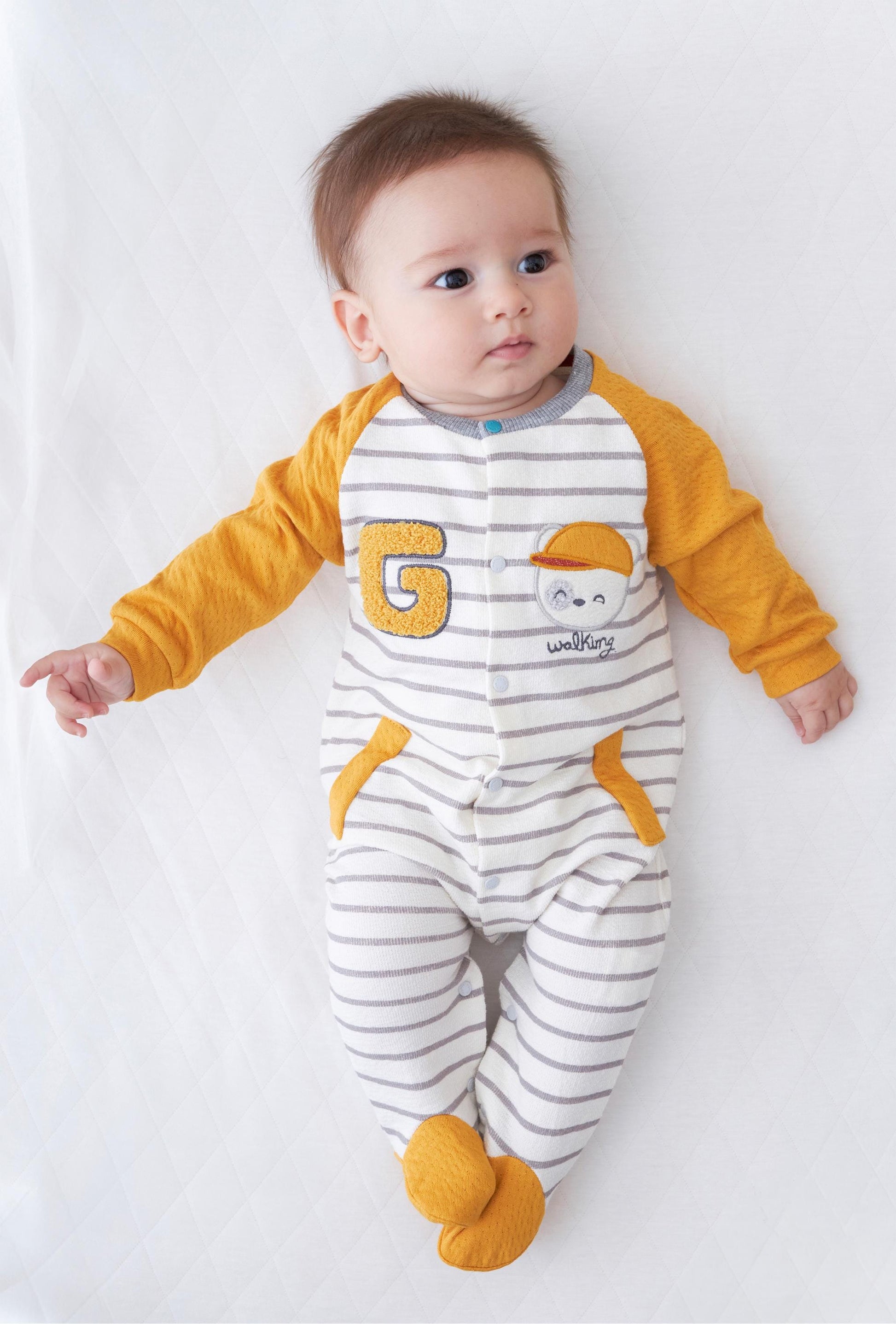 Baby Romper "Stripe" Organic Cotton Yellow Blue Baby Jumpsuit