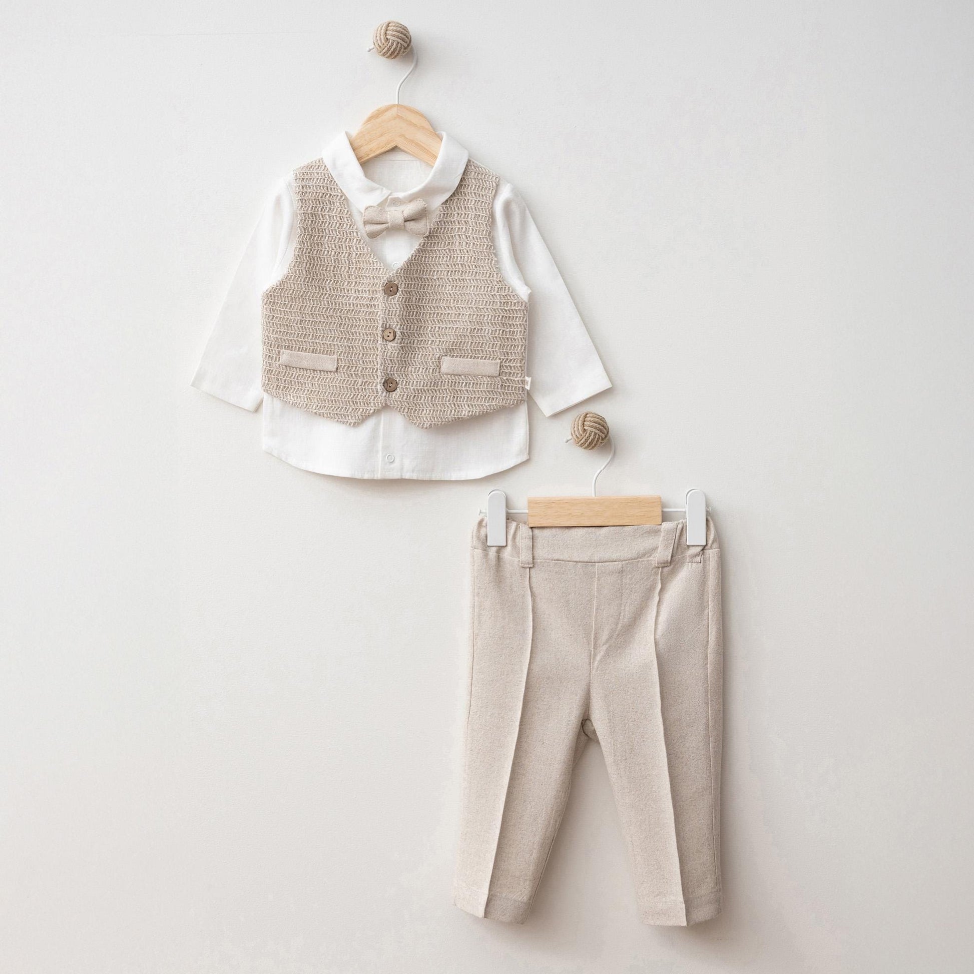 Cream Cotton Baby Boy Suit Set: Formal Holiday Outfit