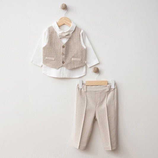 Cream Cotton Baby Boy Suit Set: Formal Holiday Outfit
