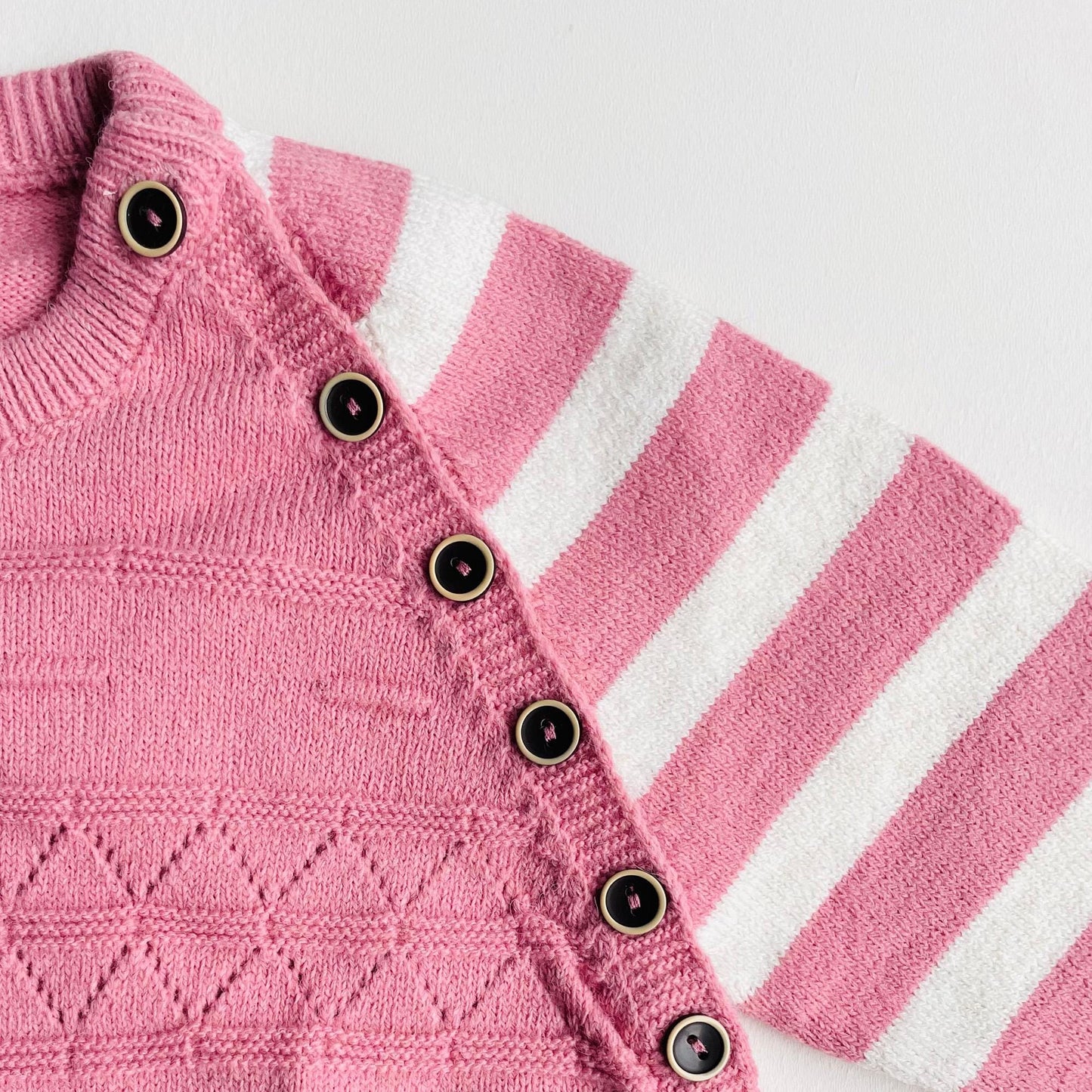 Cotton Knit Baby Jumpsuit with Beanie: Buttoned Outfit PINK