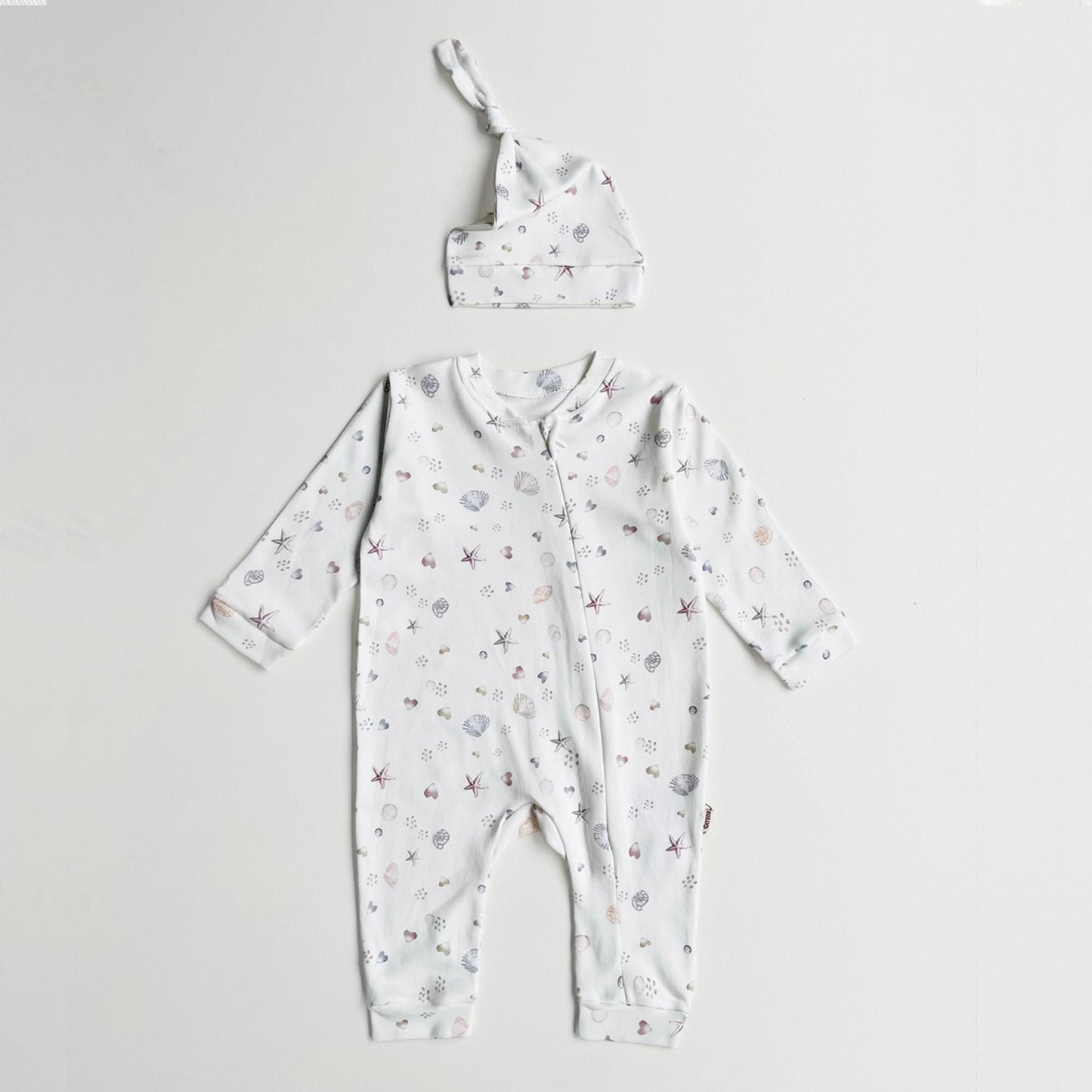 Baby Romper "Shell Heart" Organic Cotton White baby Oceam Themed set