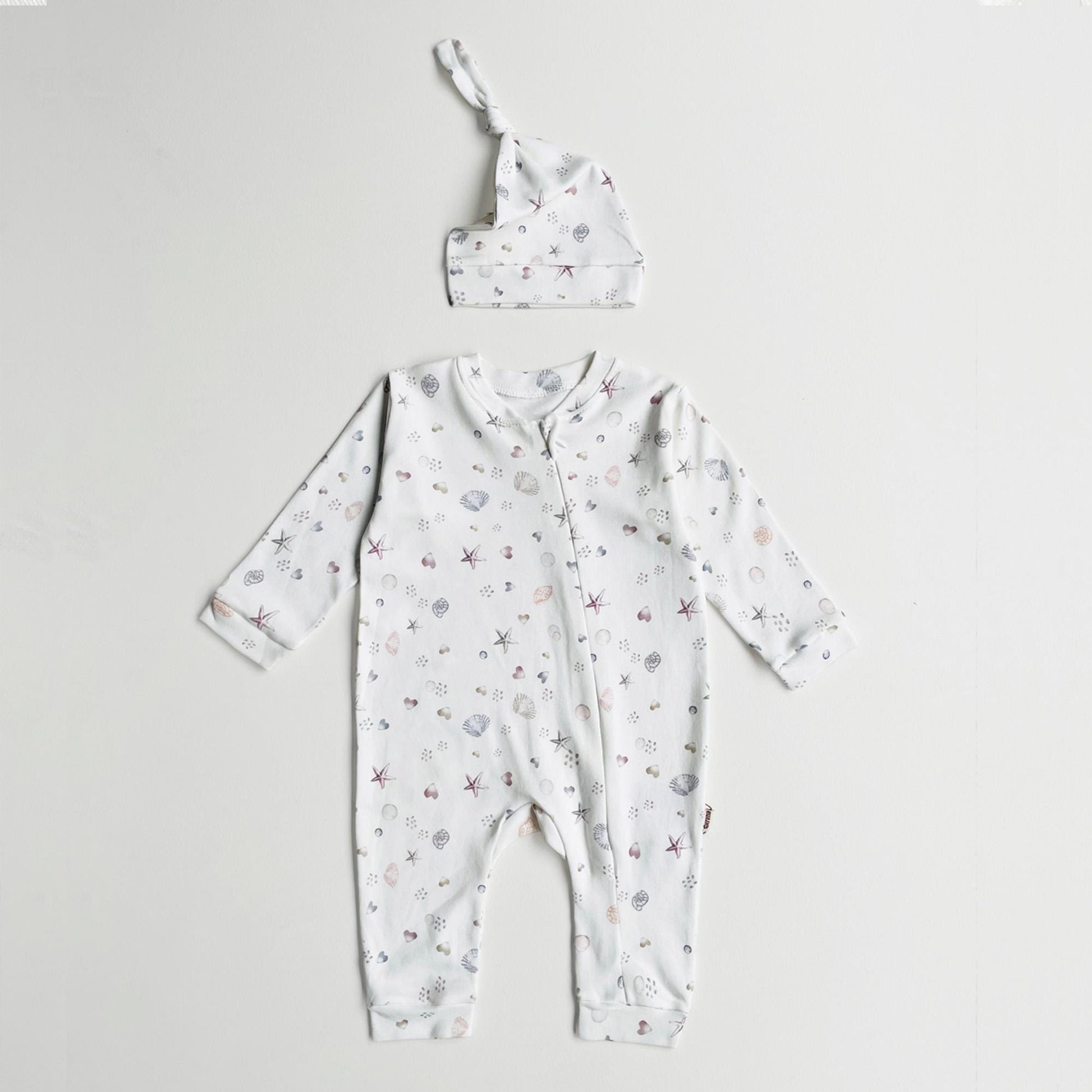 Baby Romper "Shell Heart" Organic Cotton White baby Oceam Themed set