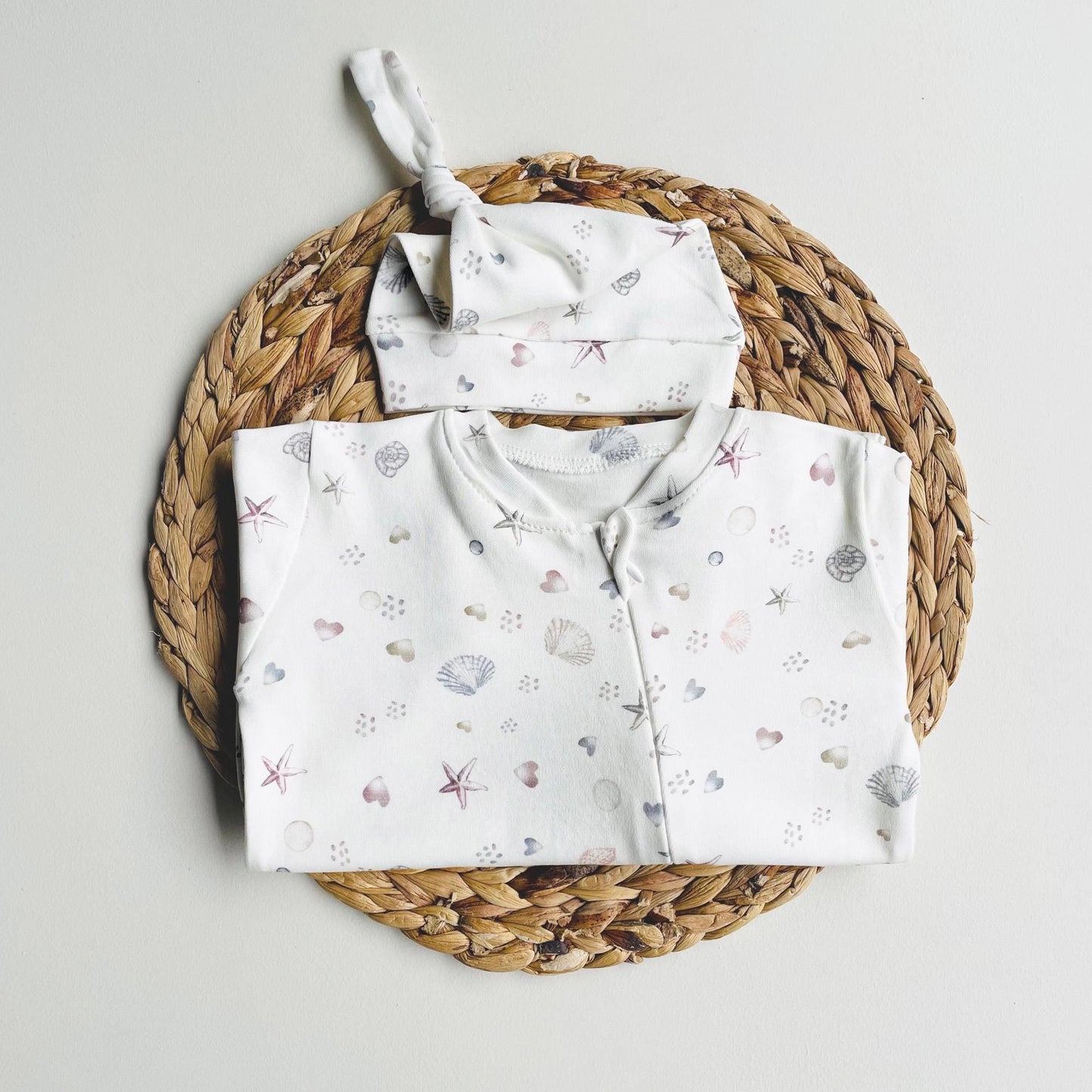 Baby Romper "Shell Heart" Organic Cotton White baby Oceam Themed set