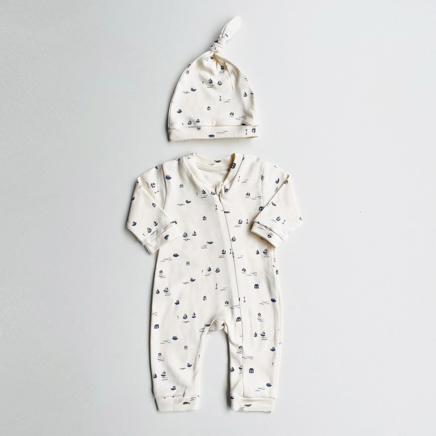 Baby Romper "Boats" Organic Cotton Off white Cream baby Nautical Themed set
