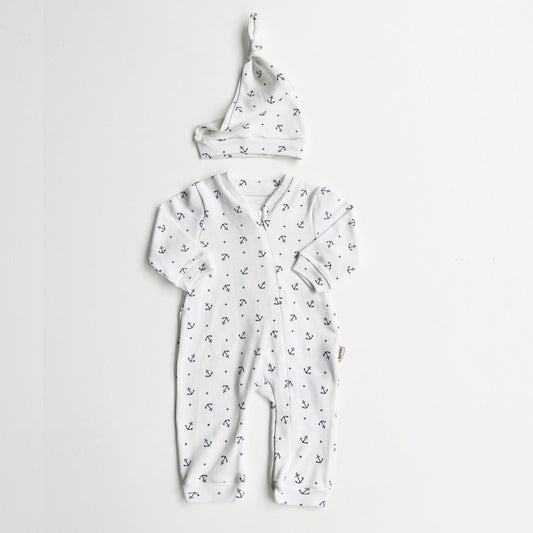 Baby Romper "Anchor" Organic Cotton White baby Nautical Themed set