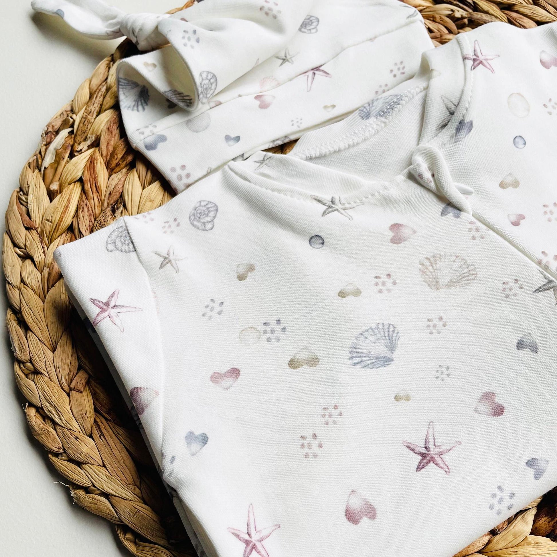 Baby Romper "Shell Heart" Organic Cotton White baby Oceam Themed set