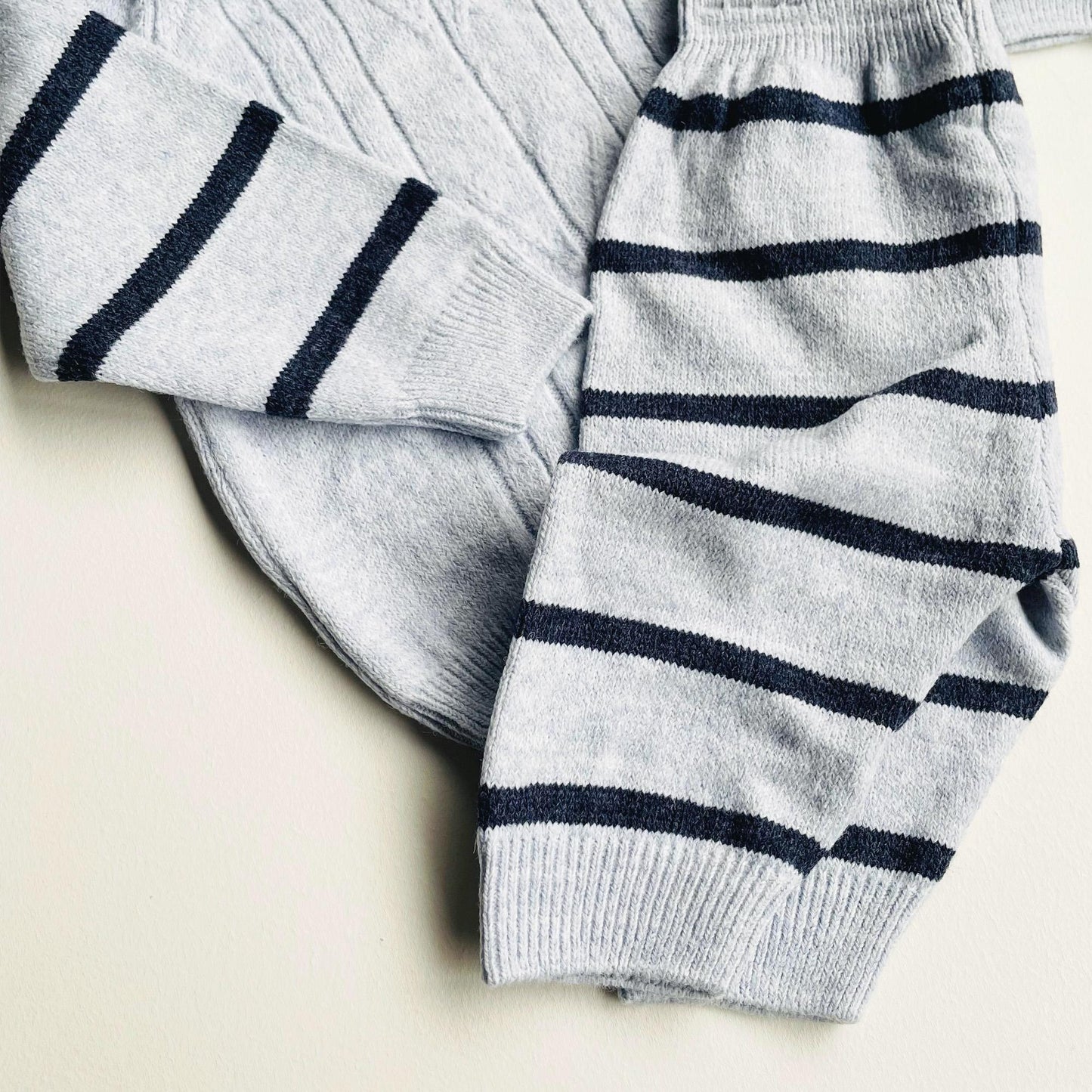 Cotton Baby Knit Set: Striped Sweater & Joggers Blue