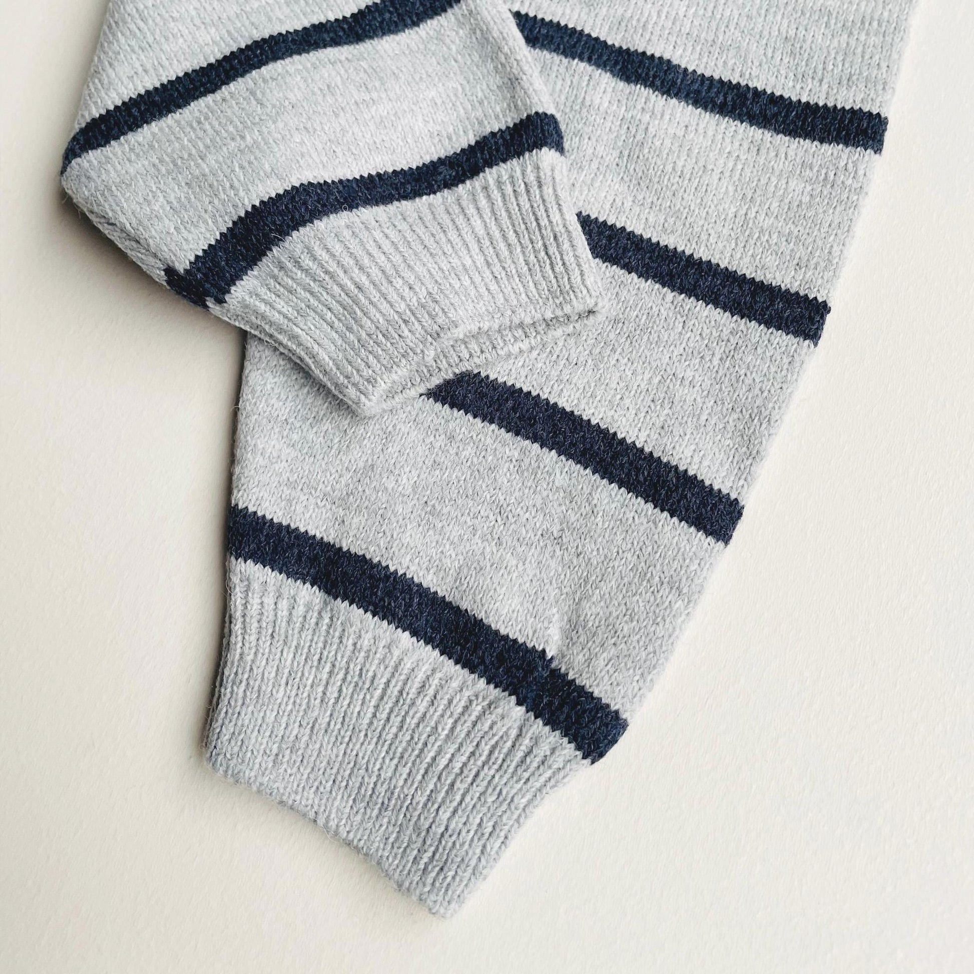 Cotton Baby Knit Set: Striped Sweater & Joggers Cream grey