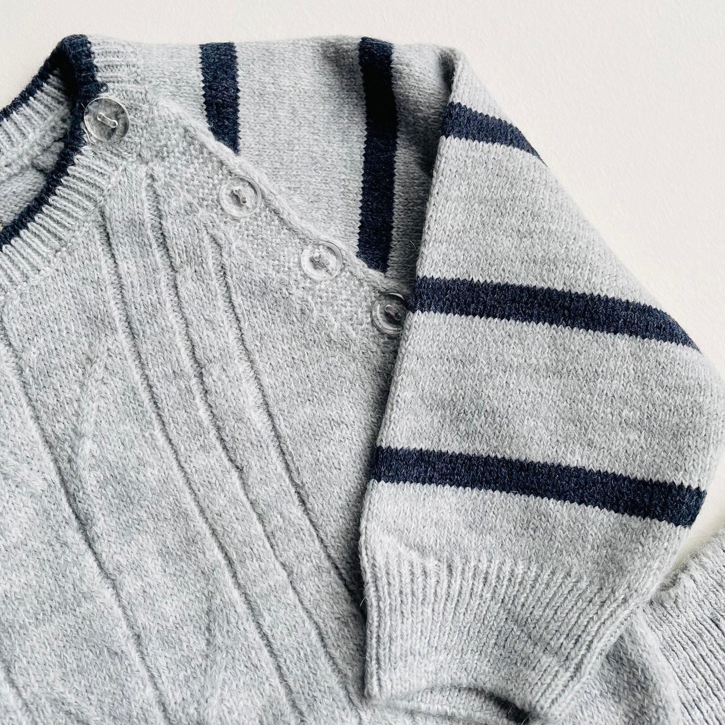 Cotton Baby Knit Set: Striped Sweater & Joggers Cream grey