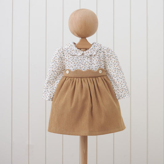 Corduroy Floral Vintage Style Natural Cotton Dress for Girls