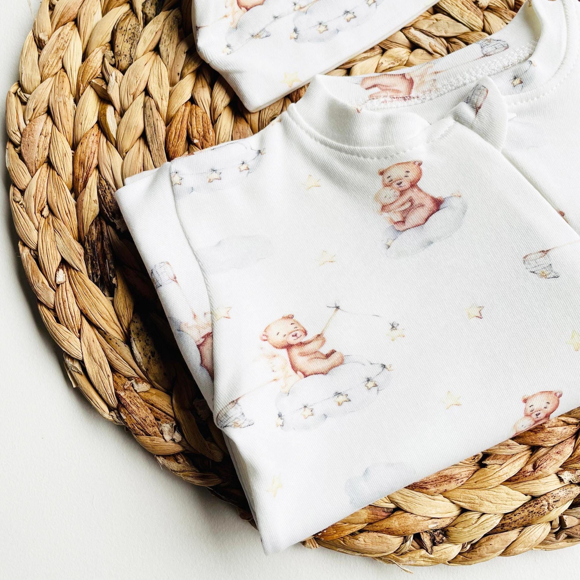 Baby Romper "Sleepy Bear" Organic Cotton One Piece set with Hat