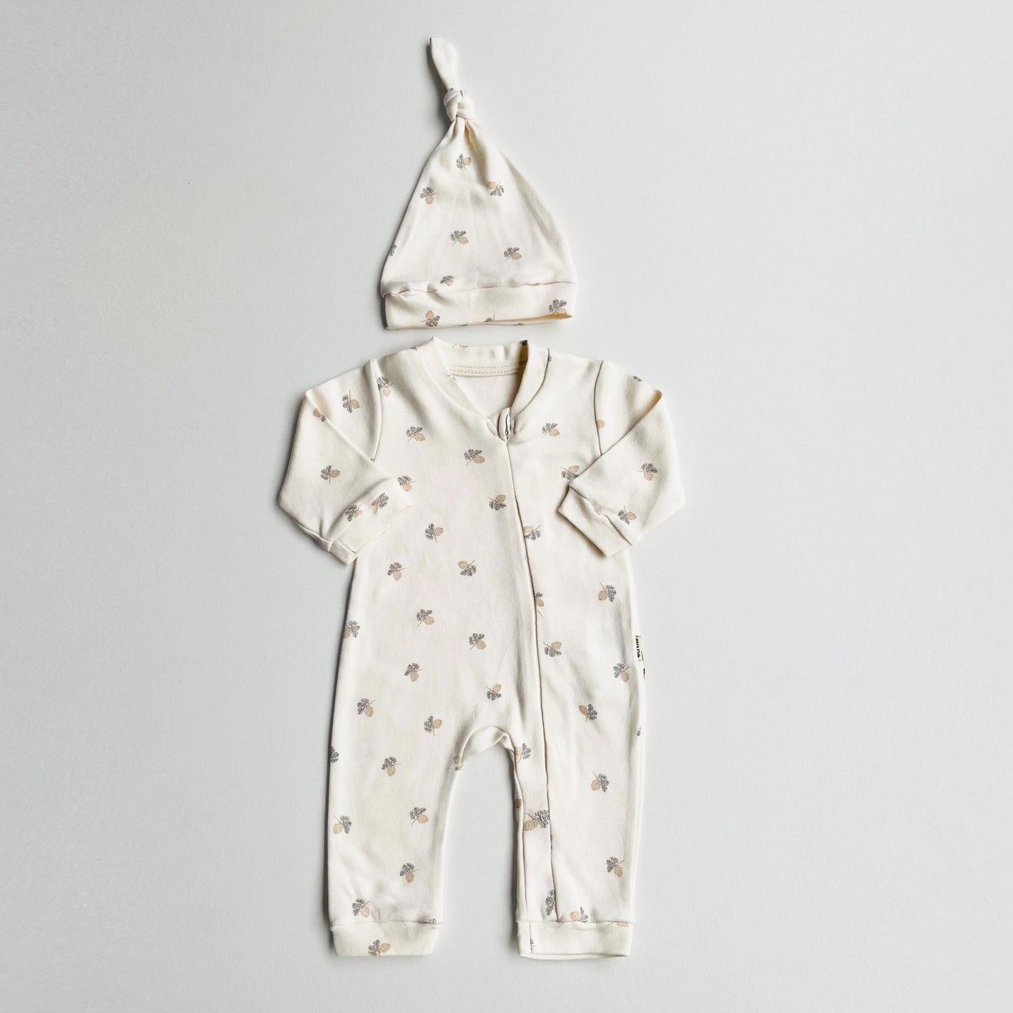 Baby Romper "Accorn" Organic Cotton Cream One Piece set with Hat