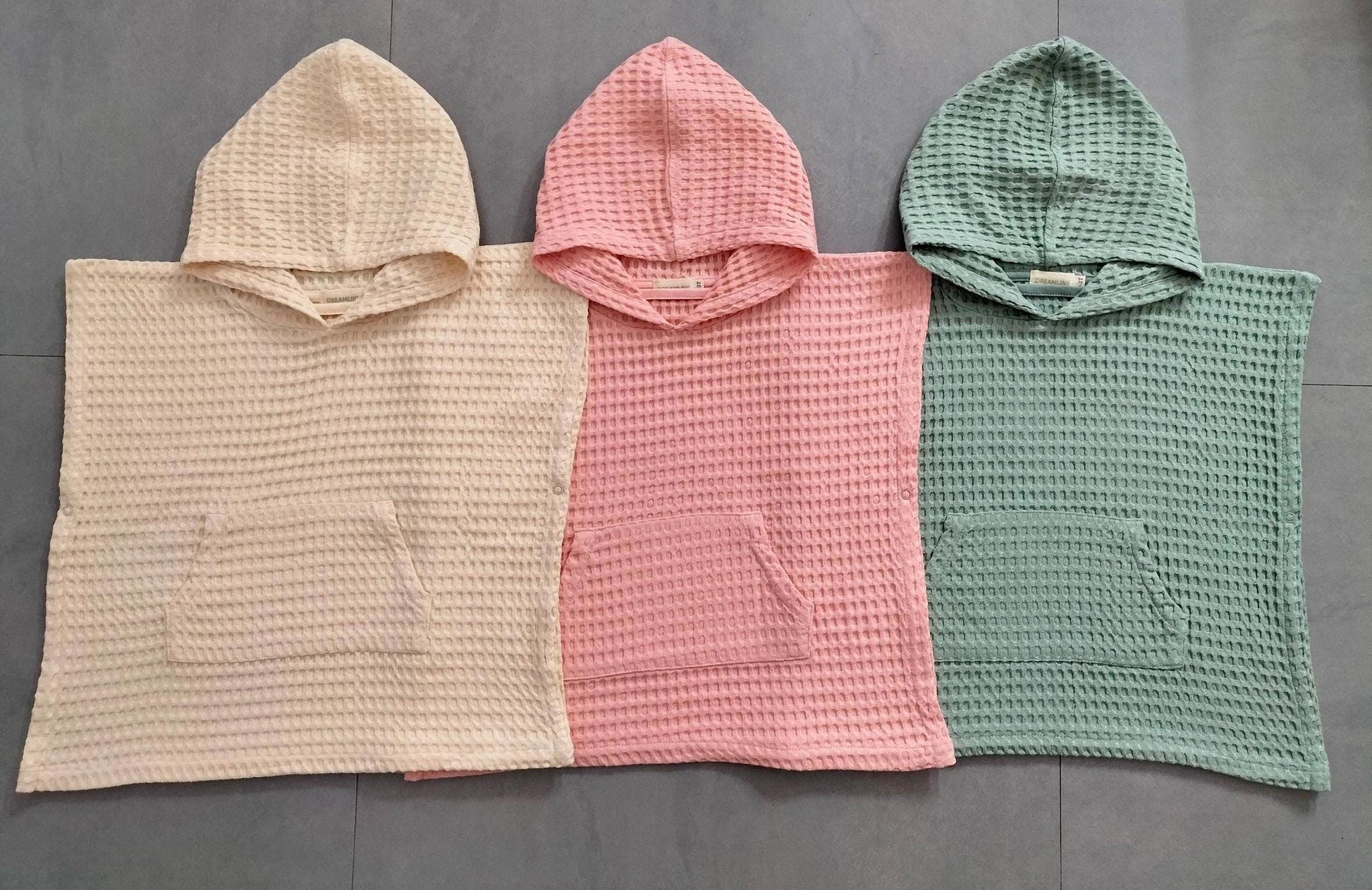 Organic Cotton Waffle Kids Poncho Hooded Towel: Pool, Beach, Bathroom in 3 colors