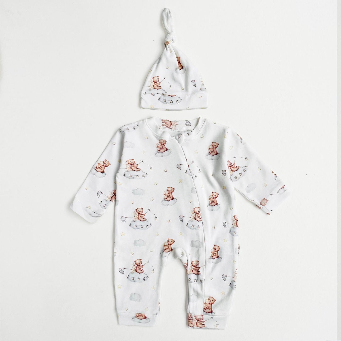 Baby Romper "Sleepy Bear" Organic Cotton One Piece set with Hat