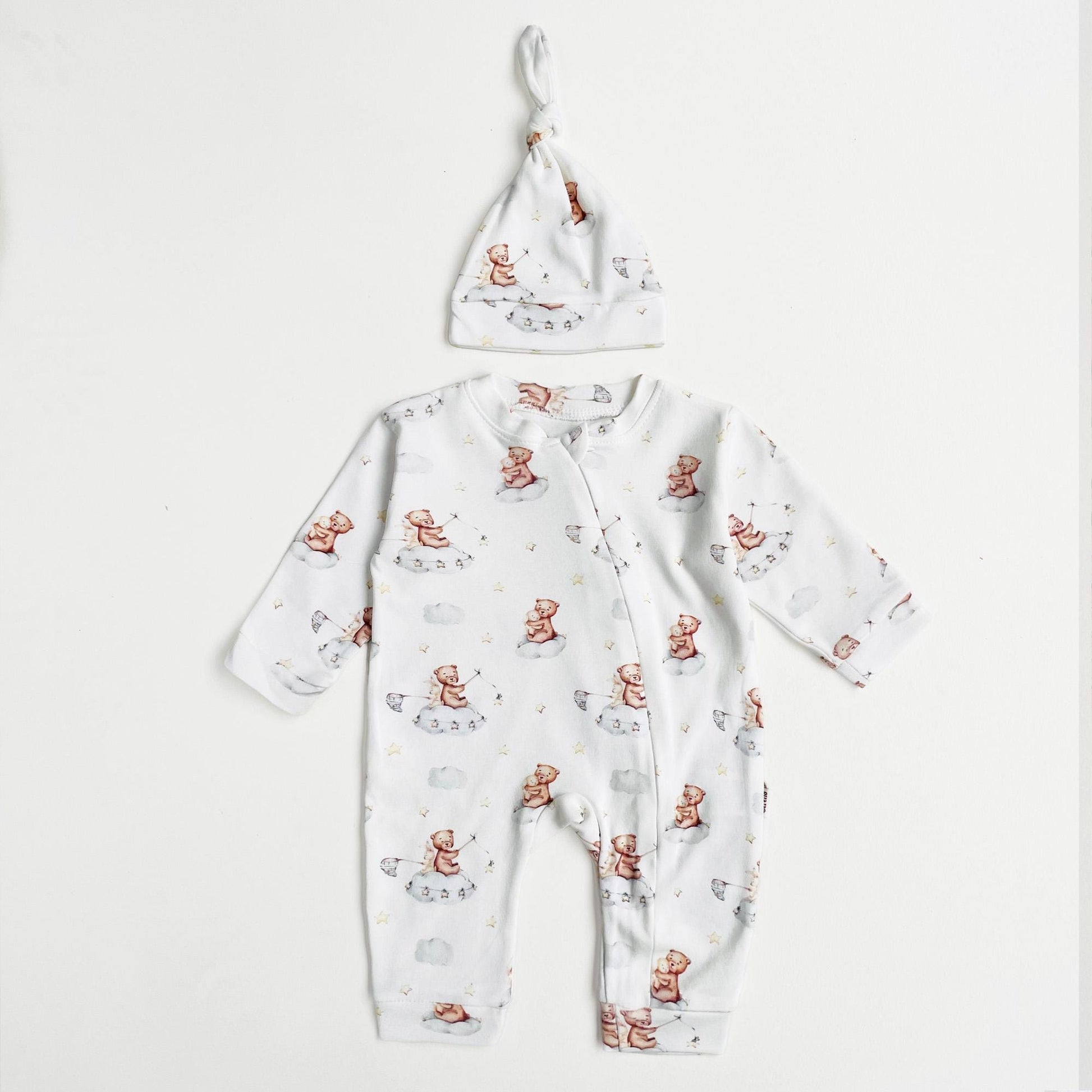 Baby Romper "Sleepy Bear" Organic Cotton One Piece set with Hat