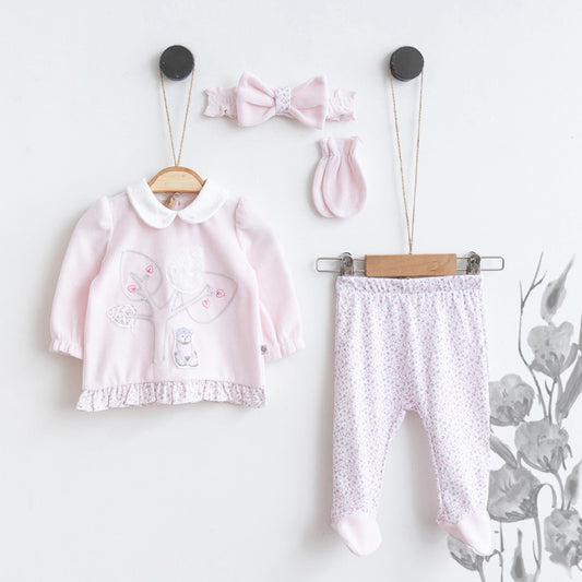 Pink White Cotton Baby Outfit: Homecoming Newborn Velvet Set
