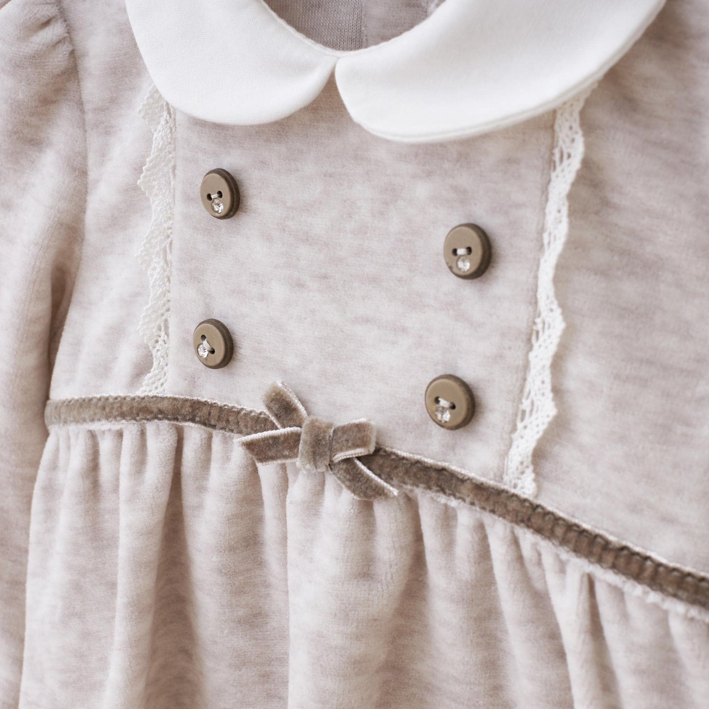 Beige White Cotton Baby Outfit: Homecoming Newborn Velvet Set