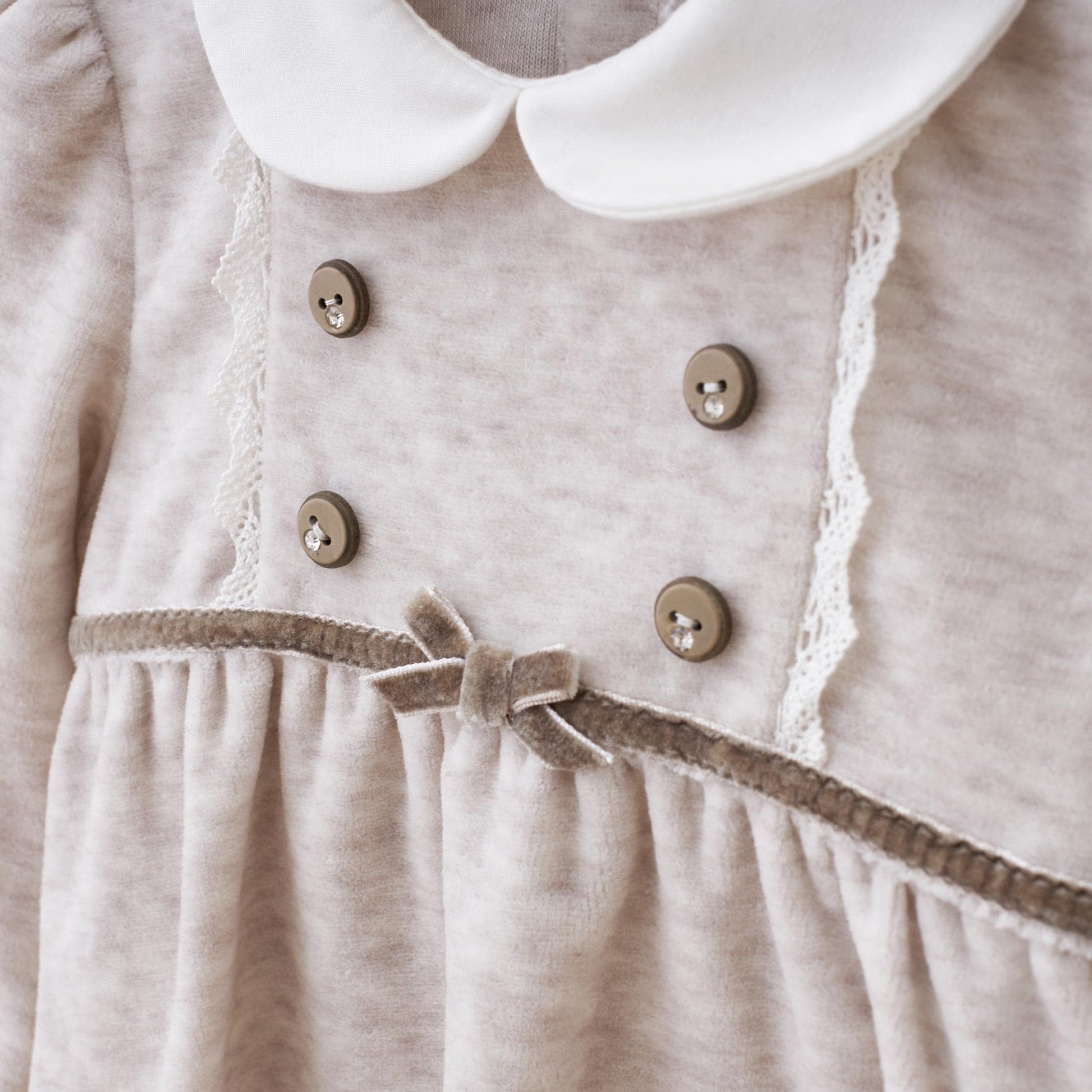 Beige White Cotton Baby Outfit: Homecoming Newborn Velvet Set