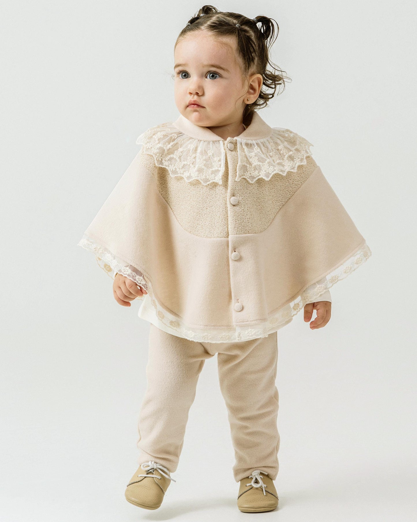 Cream Cotton 3 piece Baby Outfit: Coat, Shirt and Pants Set for Girls