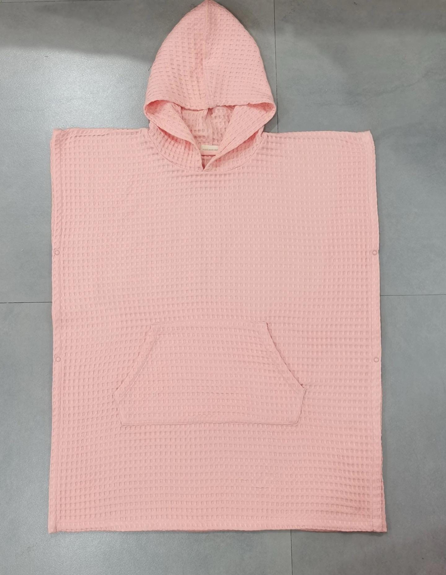 Organic Cotton Waffle Kids Poncho Hooded Towel: Pool, Beach, Bathroom in 3 colors